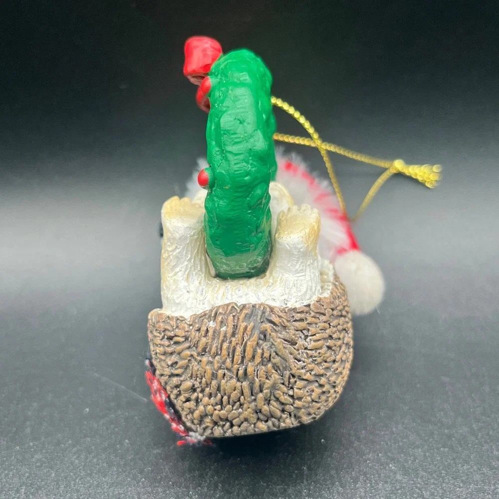 Hedgehog with Santa Hat‎ Plaid Scarf Swinging on Christmas Wreath Ornament 3